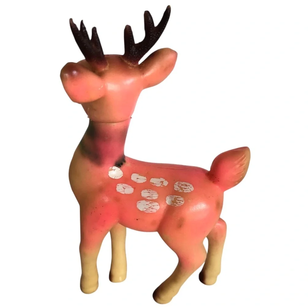 VINTAGE 60s Lot of 3 Rubber Christmas Deer Reindeer Japan MCM Holiday *Flawed*